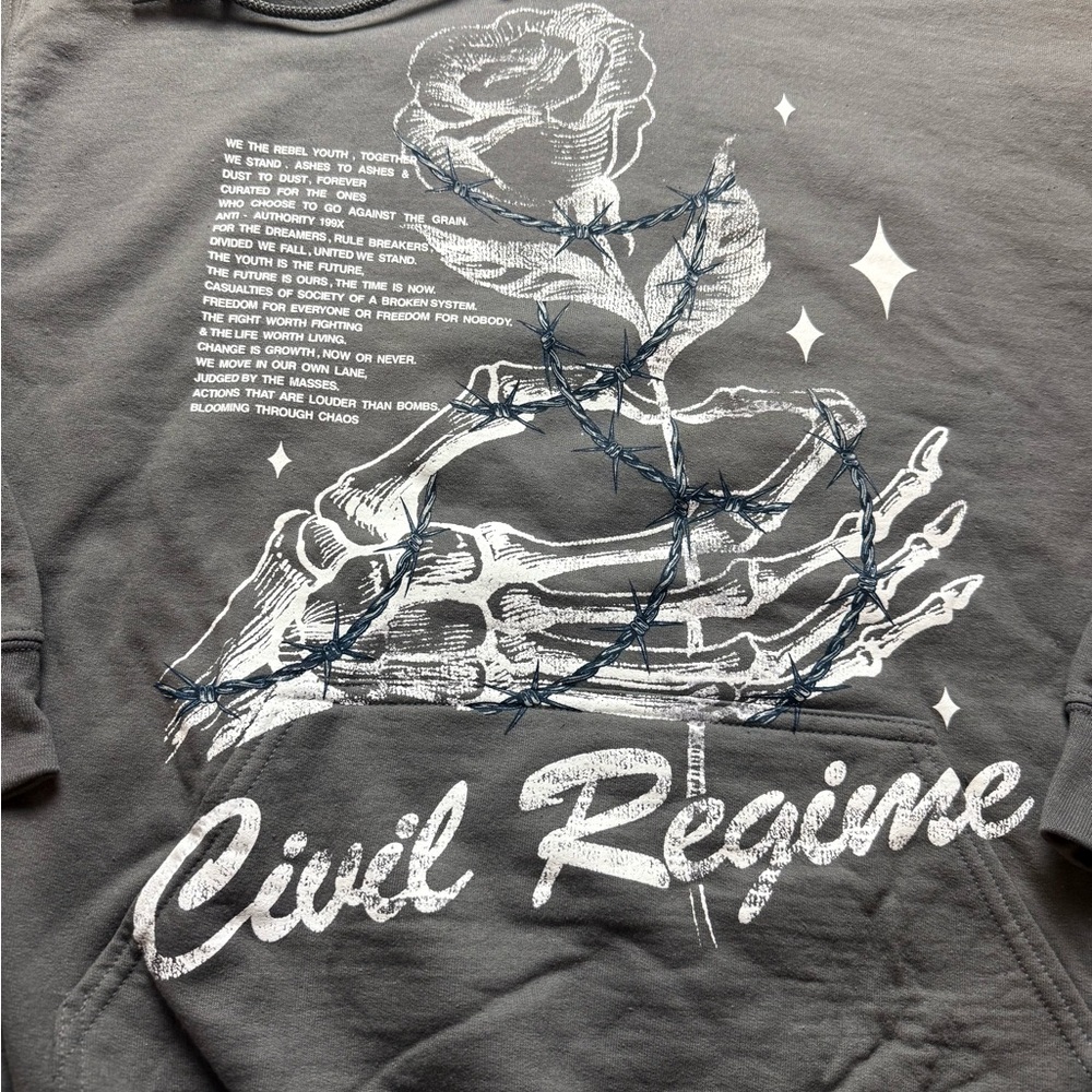 Civil Regime Skeleton Rose Graphic Hoodie Men’s Large Streetwear - Picture 2 of 4